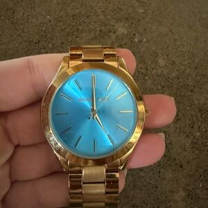 Michael Kors Watch with Gold Band and Blue Dial